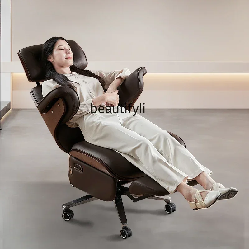 

FF Electric office chair recliner, cowhide boss on the first layer, genuine leather home office computer, comfortable