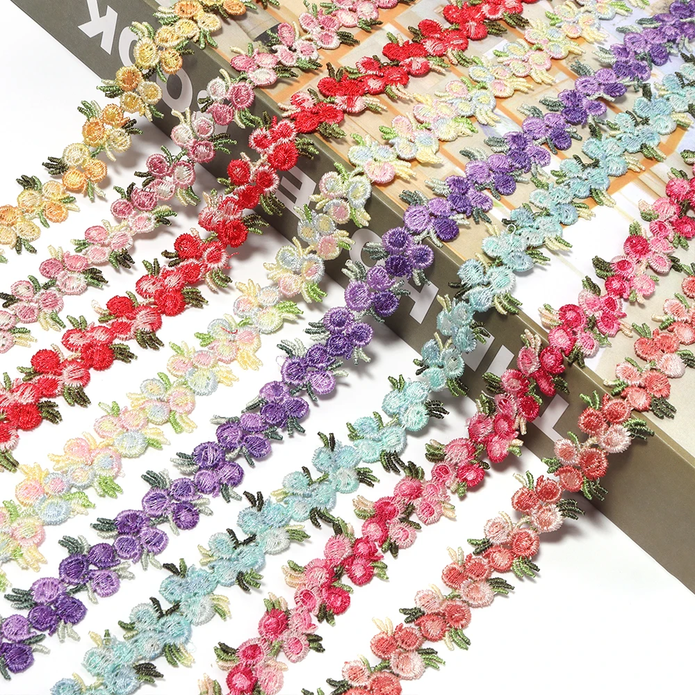 2Yards 2cm Embroidered Flower Lace Trim Colorful Lace Ribbons For DIY Handmade Sewing Clothes Headwear Decoration Accessories