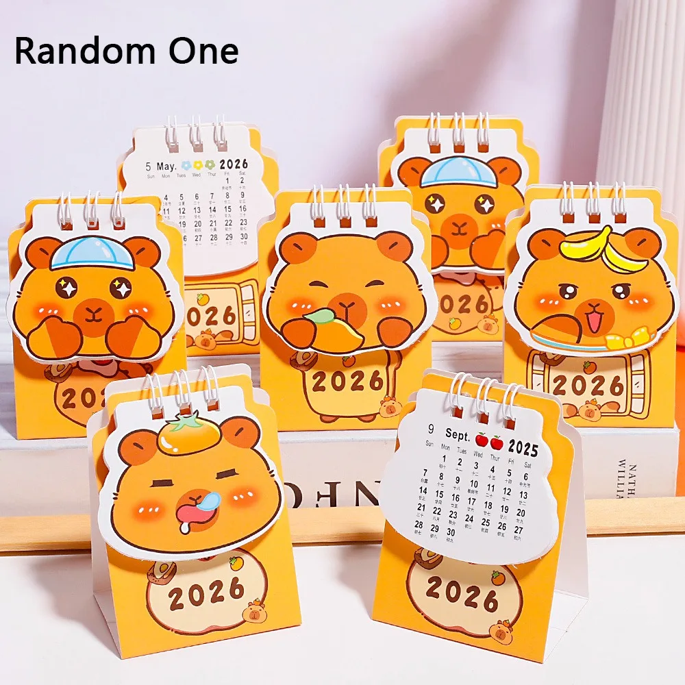 

Cute Mini 2026 Desk Calendar Portable Cartoon Capybara Mini Desk Calendar Office Standing Flip Calendar Desktop Ornaments