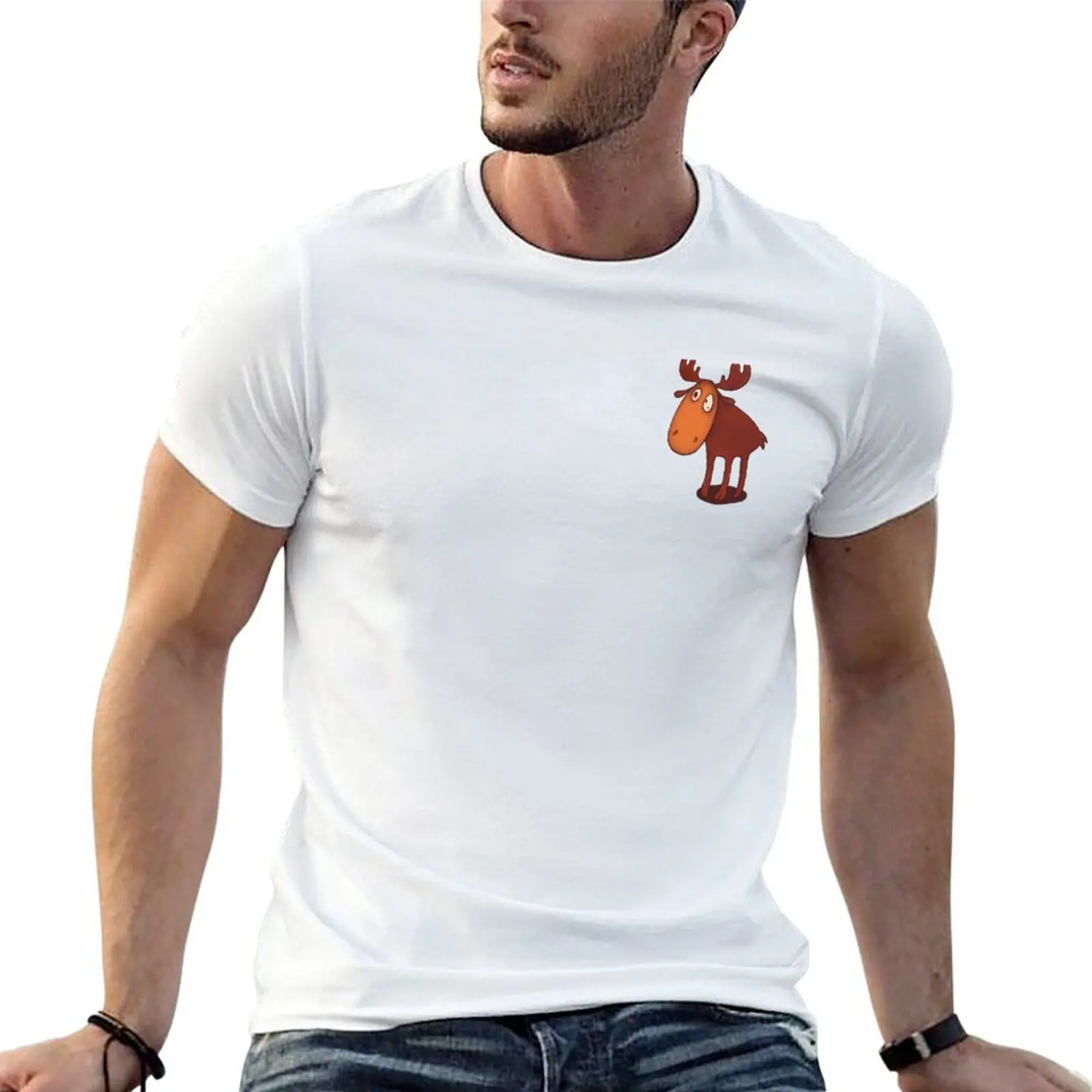 

Cute Moose Drawing T-Shirt t shirt man cotton funny t shirts cotton cotton t shirts high quality T-shirt