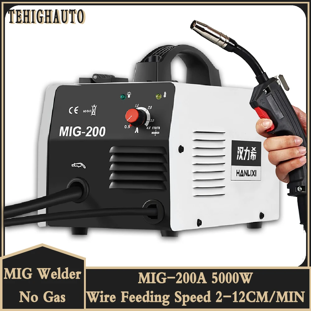 MIG Welding Machine No Gas 5000W 200A Small Semi-automatic for MIG Welder Flux Core Wire Gasless Welding Machine Inverter