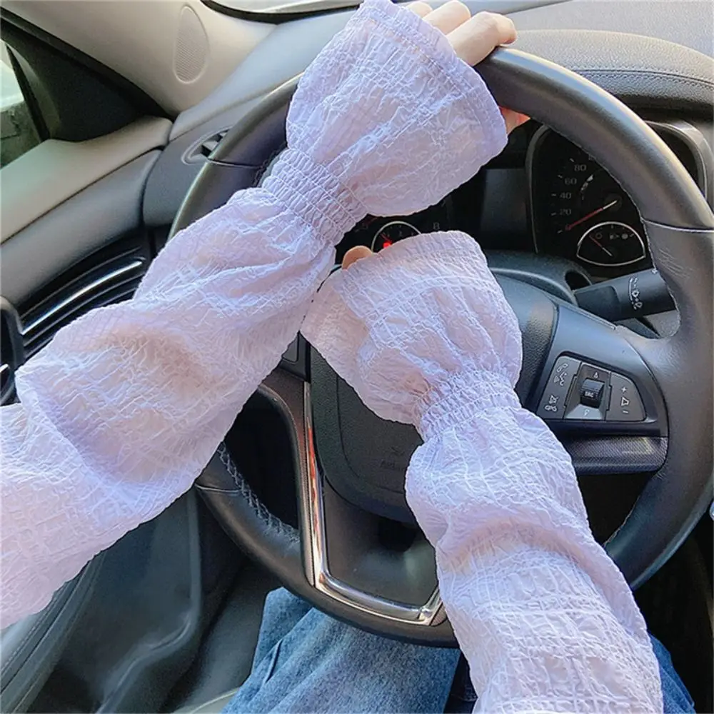 

Summer Outdoor Lace Mesh Sun Protection Sleeves Solid Color Anti-UV Arm Sleeve Breathable Loose Fit Fingerless Gloves Driving