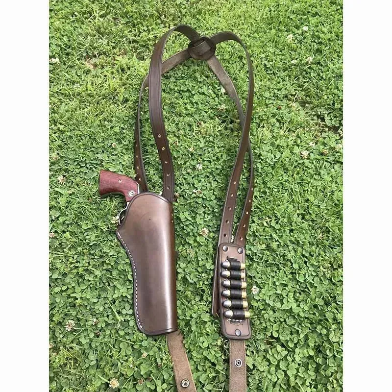 Old West Cowboy Cowgirl Cosplay Costume Revolver Pistol Gun Holster PULeather Bullet Holder For Colt 6 Inch Barrel Shoulder Belt
