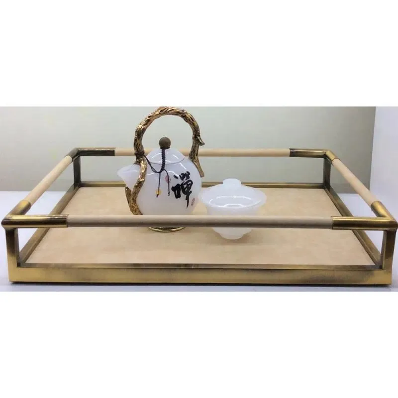 for Luxury Chocolate  Home Decor Wedding Service Bamboo Tray Set Fruit Tray Coffee Service Leather Tray Food