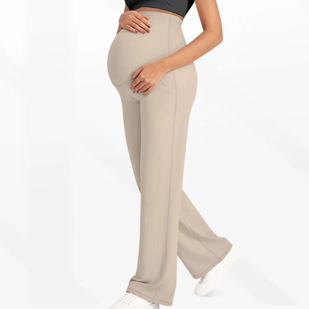 

Maternity Wide Leg Pants Pregnancy Wear Casual Outfit, Autumn Winter Non-Tight Waist Straight Cut High-Waisted Yoga Pants