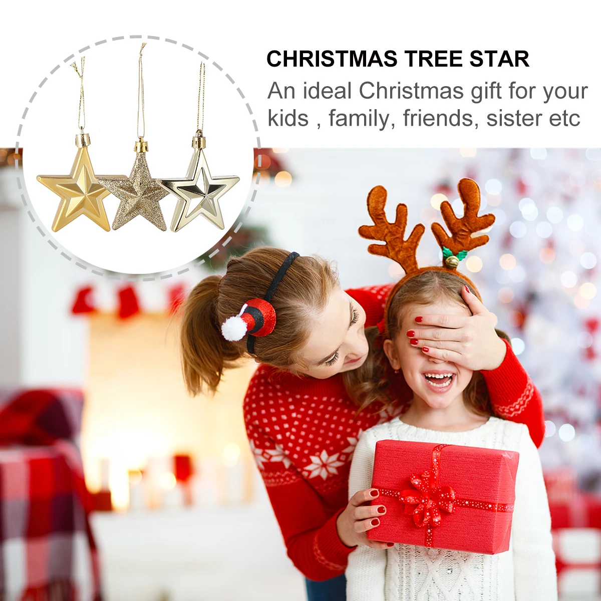 

Stars Christmas Five-pointed Decorations Window Ornament Lattice Golden Plastic