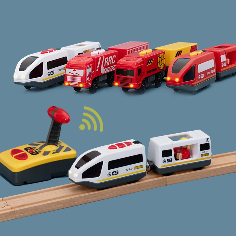 New Hot Toy Remote Control Electric Train 2 Sections Magnetic Link With Remote Control Compatible With Various Wooden TracK W01