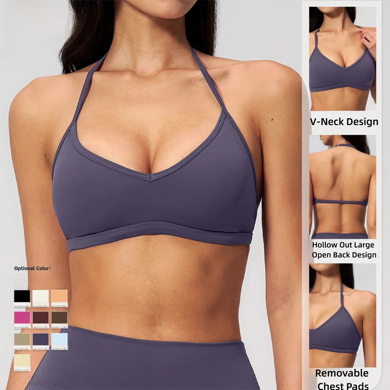 Yoga Bra 2026 New Brushed Yoga Wear Women's Halter Bra Shockproof Running Sports Fitness Quick-Drying Yoga Bra
