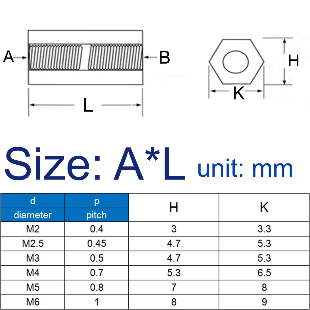 10pcs/lot M2 M2.5 M3 M4 M5 Brass Hex Female to Female Standoff Pillar Stud Mount Hexagon Hollow Standoff PCB Motherboard Spacer