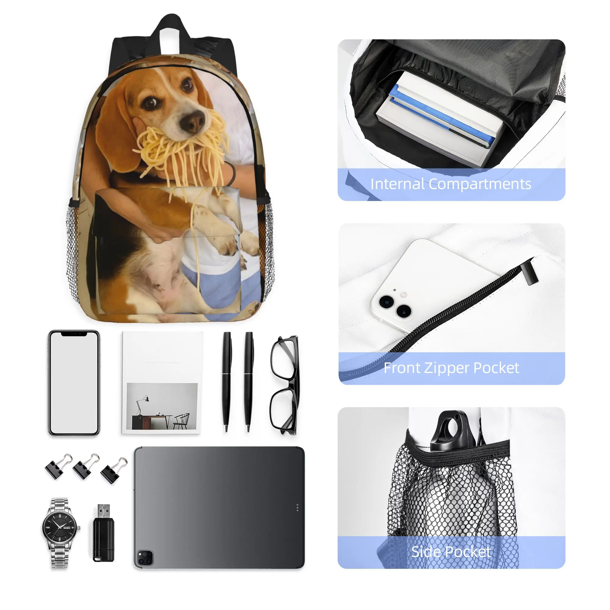 Funny Beagle Dog Design Backpack Hot Sale Daypack Large Capacity Boys Girls BookBag Shoulder Bags for Men Women School Bag