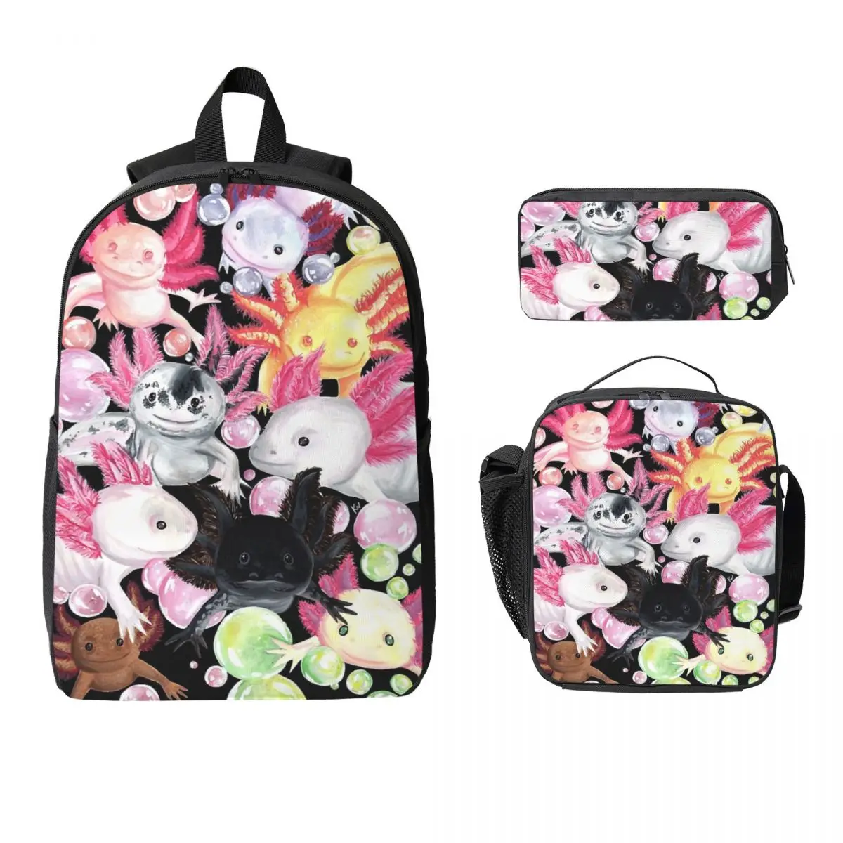 

Axolotl Sea Animal Backpack Student Boys Girls BookBag School Bag Computer Shoulder Bags 3ps Insulated Lunch Bag Pencil Case