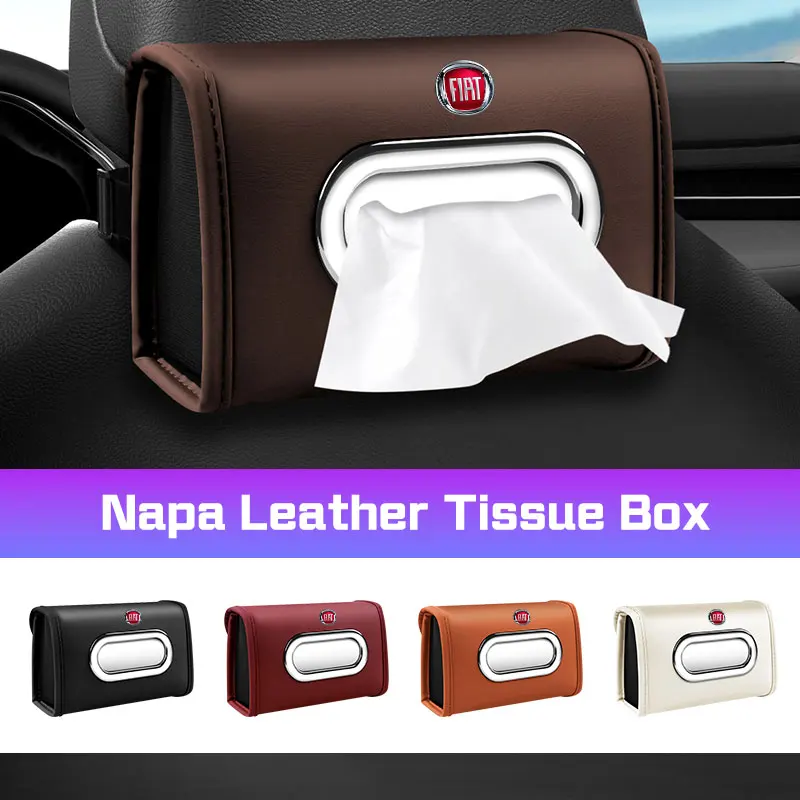 Caja de pañuelos de cuero de napa para coche Fiat Ducato 500 500L 500C 500X Panda Grande Punto Lancia asiento servilleta funda reposabrazos Kleenex caja