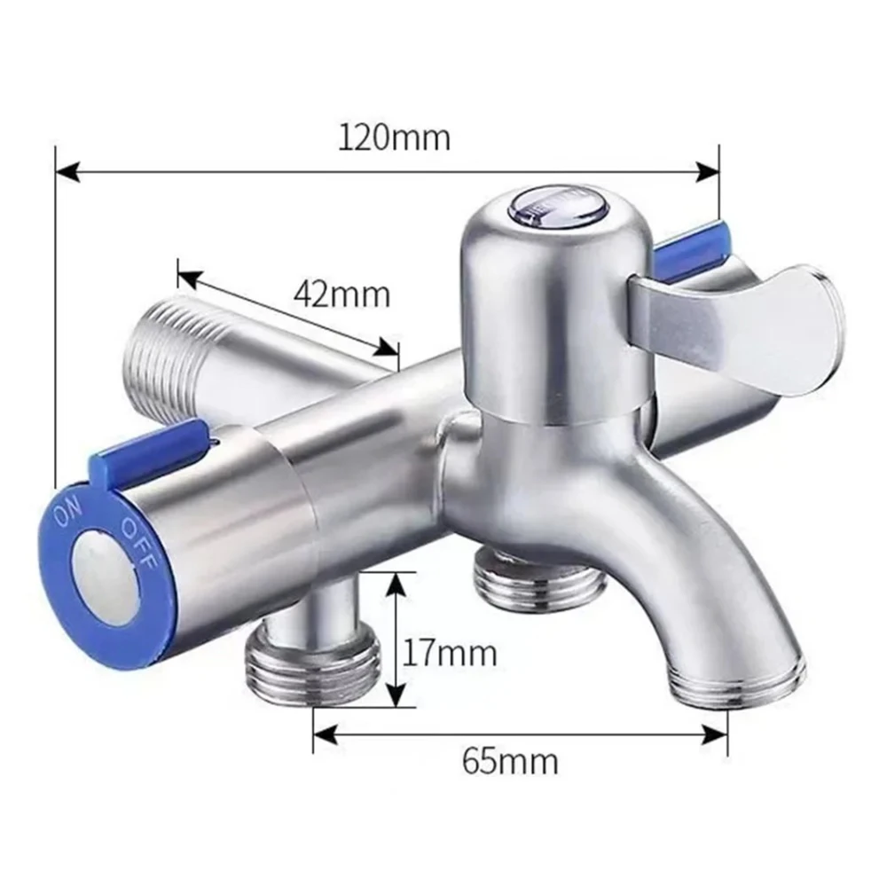 Stainless Steel Multi-function One Into Three Out Washing Machine Faucet Three Control Domestic Diverter Four-way Triangle Valve