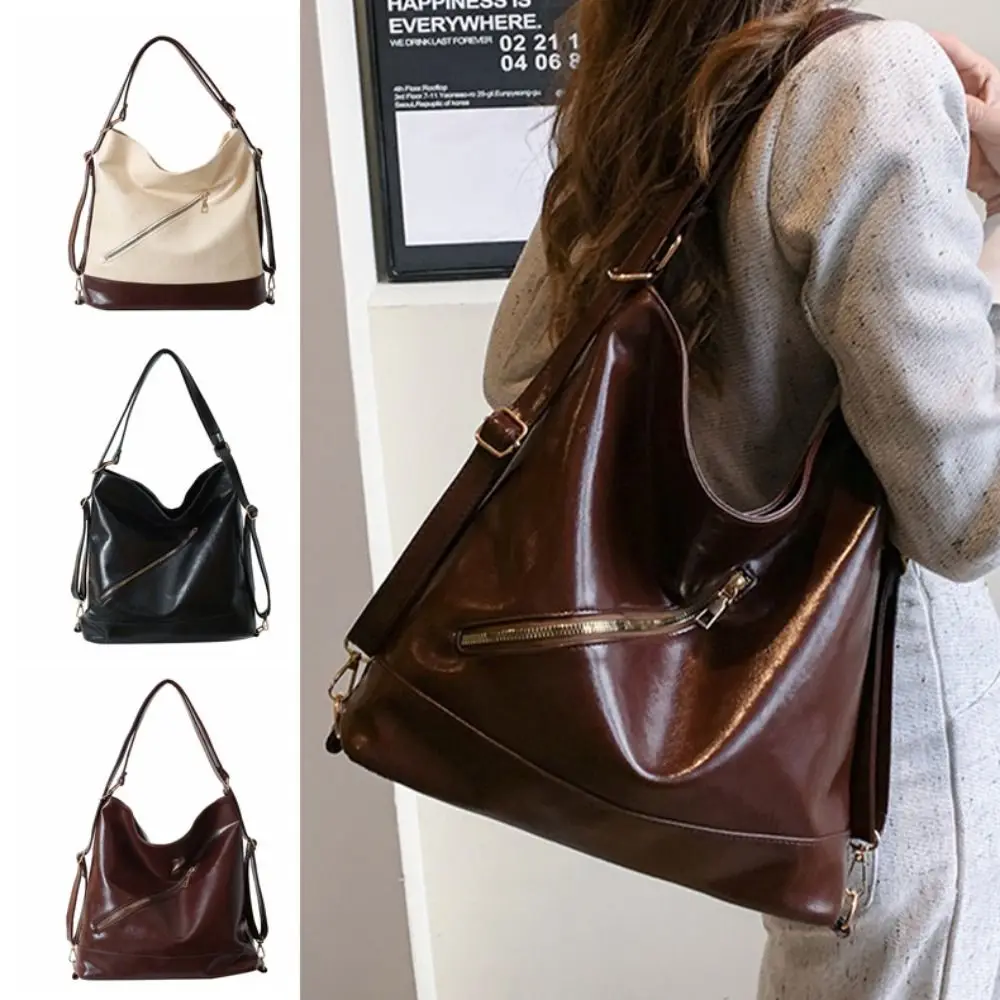 

Retro Women's Shoulder Bag PU Leather Large Capacity Single-shoulder Bag Portable Lightweight Student Tote Bag Work Travel