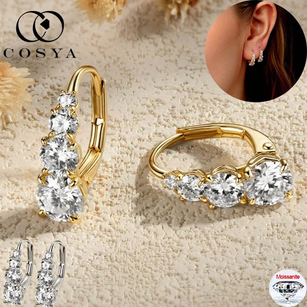 

COSYA 1,92cttw серьги-кольца с муассанитом для женщин, серебро S925, цвет D, VVS1, сверкающие серьги с бриллиантами в лаборатории, ювелирные изделия