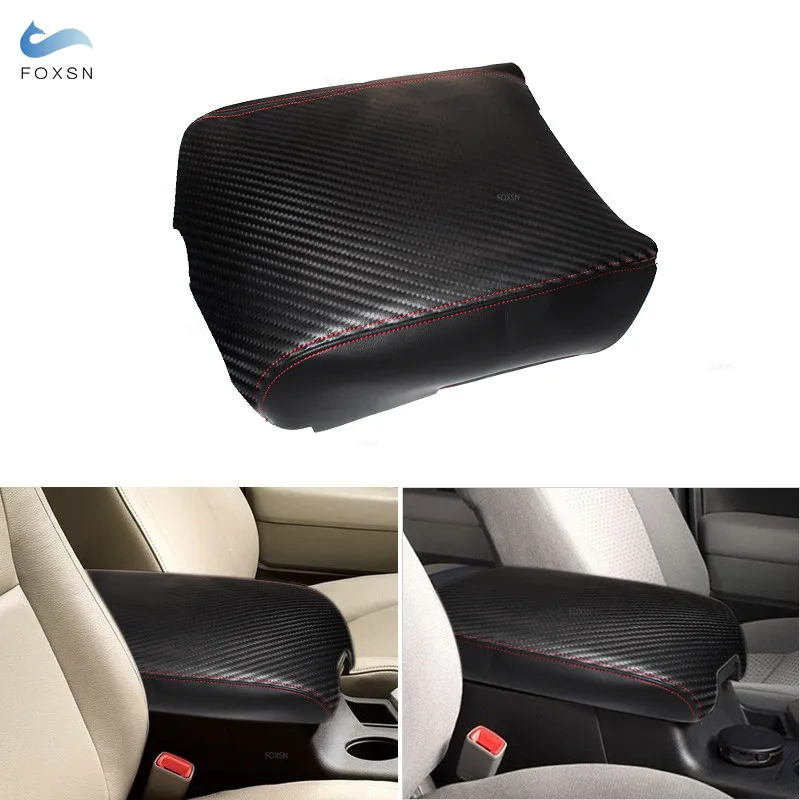 For Toyota Tundra 2007 - 2013 Microfiber Leather Carbon Fiber + Black Splice Car Accessories Central Armrest Box Cover Trim