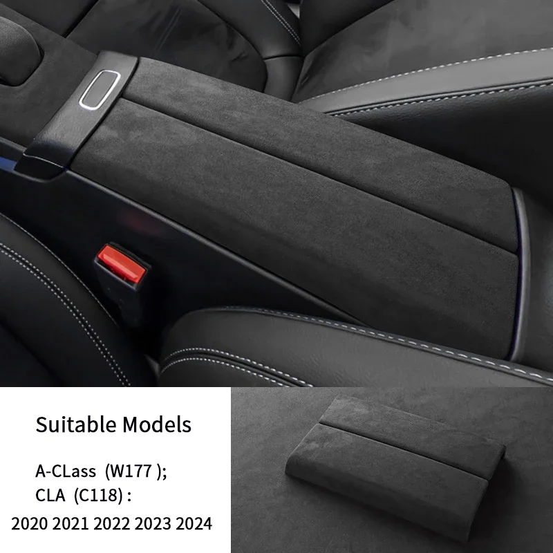 Suede Overlay Car Interiors Central Panel Armrest Lid Gear Knob Cover For Mercedes Benz A-Class W177 CLA C118 2020-2024 image 3