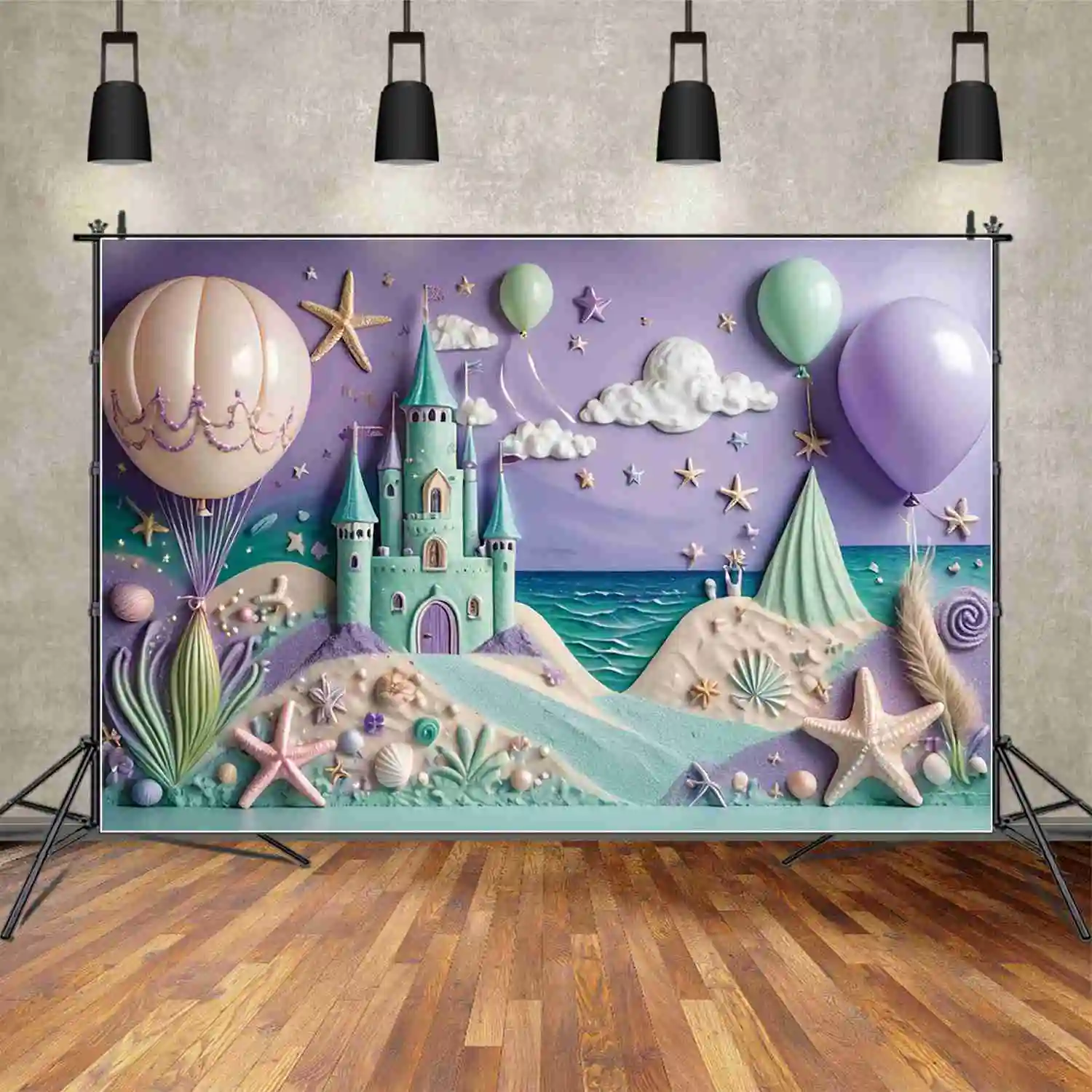 

MOON.QG Summer Beach Castle First Birthday Backdrop Children'S Fairy Candyland Princess Background Custom Party Photocall Props