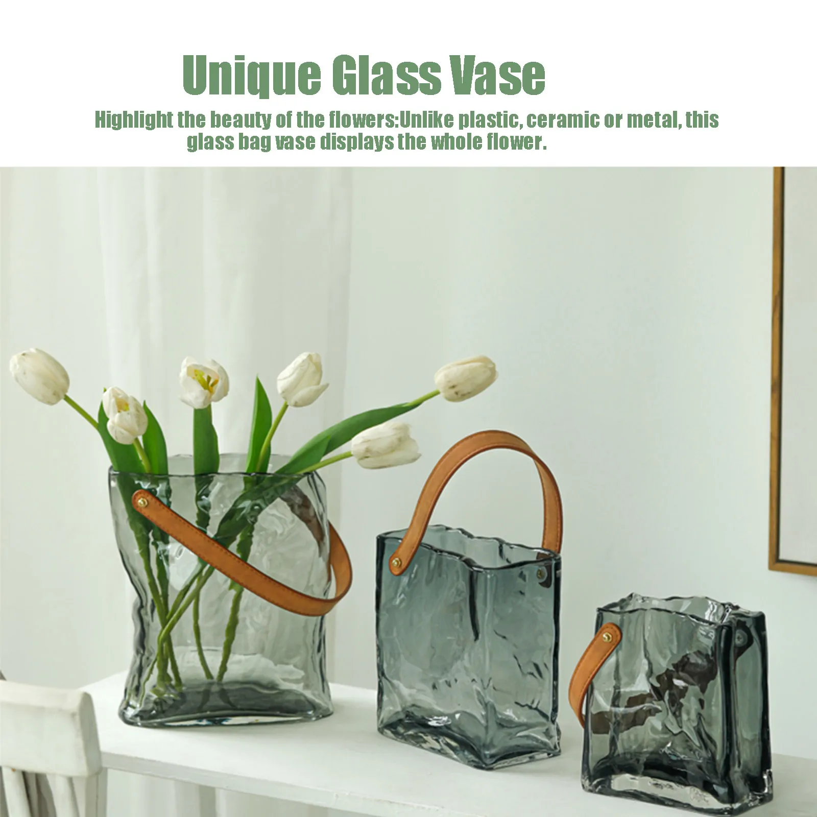 Unique Purse Shape Vase Nordic Ins Tote Primary Color Glass Vase Water Raised Flowers Aquarium Flower Arrangement Home Decor