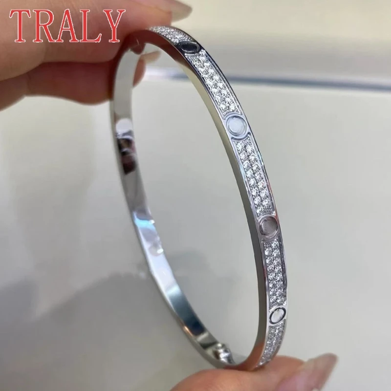 

925 Sterling Silver White Gold Colour Women Bracelet Two Rows Moissanite Diamonds Starry Sky Couples Bangle Luxury Jewelry Gifts