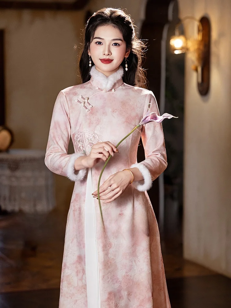 rose-audrey-long-sve-fce-double-ele-vintage-young-sle-ameliore-dr-femme-faion-retro-sle-dr