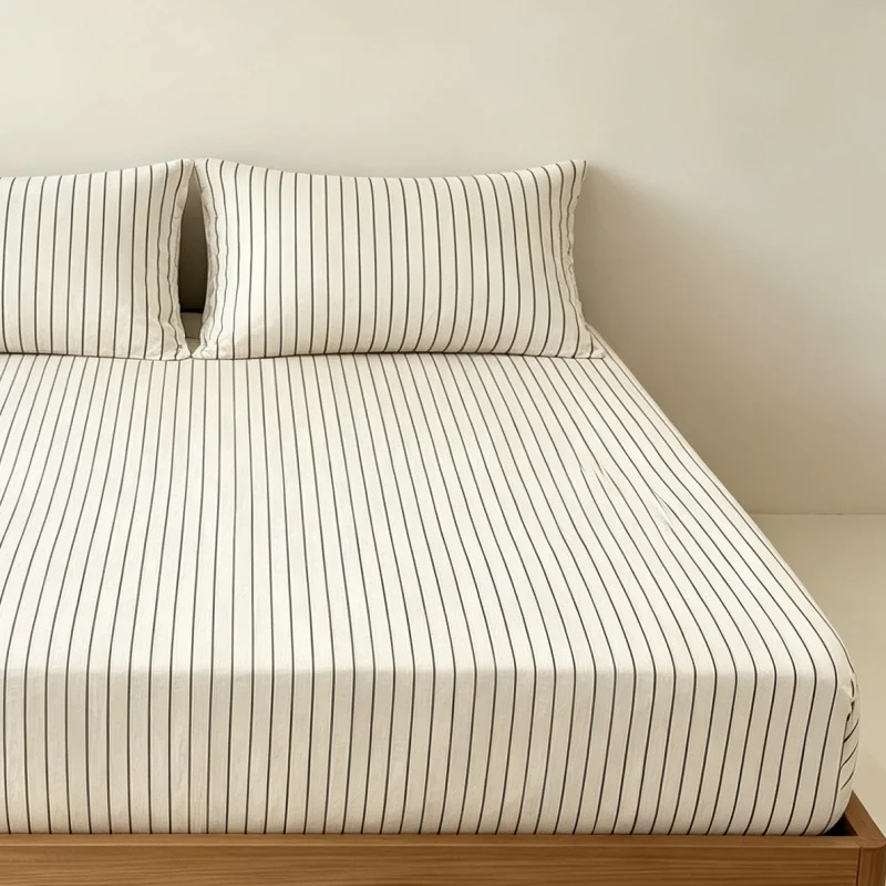 3Pcs stripe Fitted Bed Sheet With Elastic Band Anti-slip Adjustable Mattress Cover (Pillowcase without pillow core))
