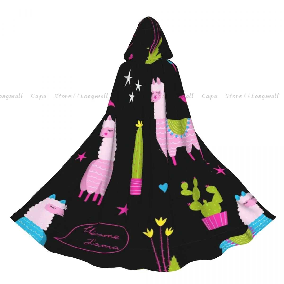 Capa de bruja con patrón de Cactus y llama, disfraz de Halloween, capa Unisex para adultos, capa Retro para edades