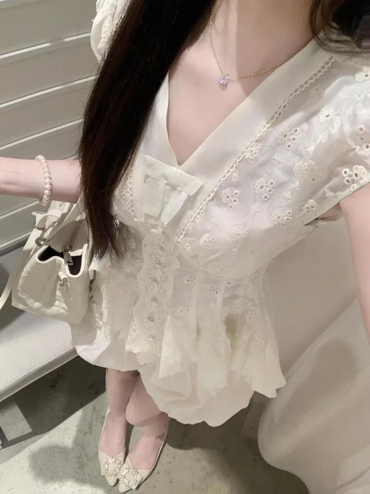 

Летний винтажный элегантный комплект из 2 предметов, женские шикарные топы с короткими рукавами Y2k + брюки с высокой талией, женская повседневная корейская популярная одежда