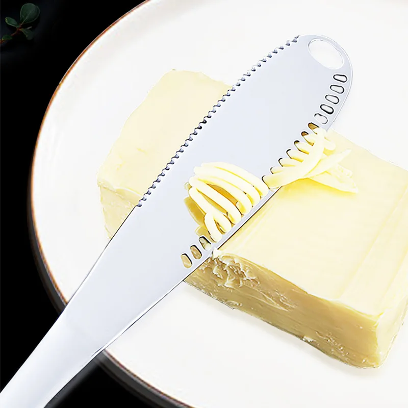 Stainless steel western food butter knife vacuum titanium plating household butter cheese baking knife with holes