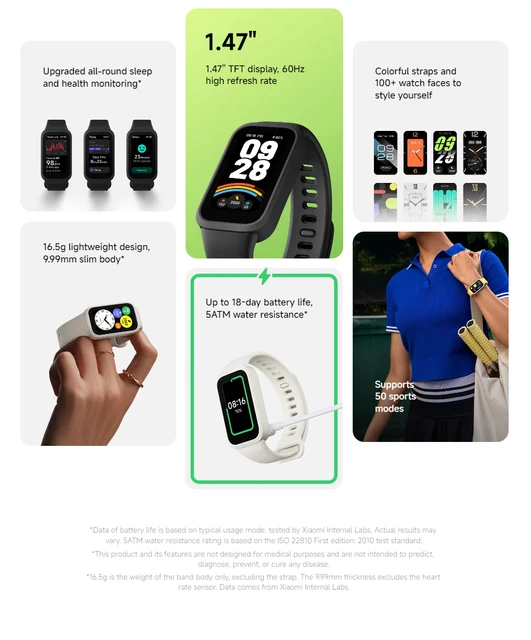 Globale Version Xiaomi Smart Band 9 Active 18 Day Akkulaufzeitsmodi 1 47 Zoll Display 5ATM Ganzjahrige Gesundheits und Fitnessuberwachung AliExpress