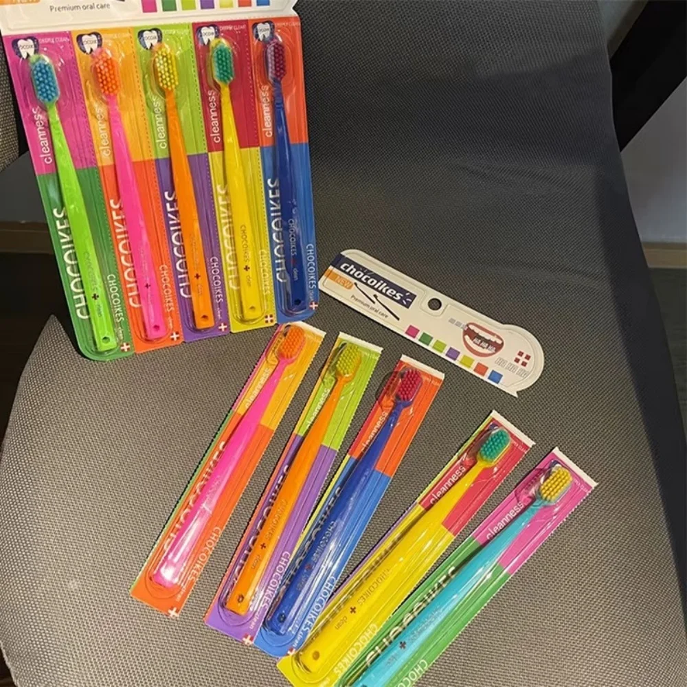 Juego de 5 uds de cepillos de dientes Ultra suaves de colores para hombres y mujeres, cepillo de dientes doméstico para adultos, higiene bucal para encías sensibles para viajes y hoteles