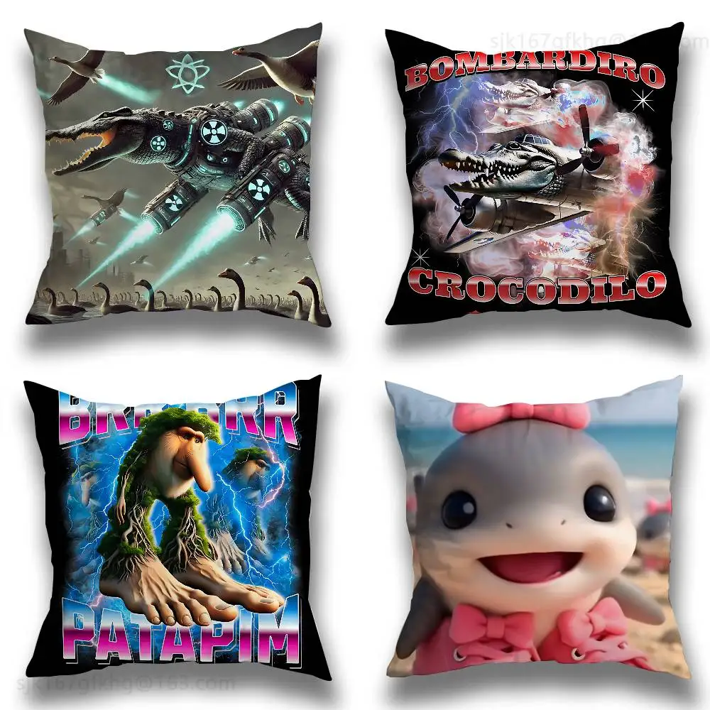 

ITALlAN Brainrot Creative Pillow Case Anti-dustmite Pillowcase Invisible zipper silky short plush Sofa cushion cover