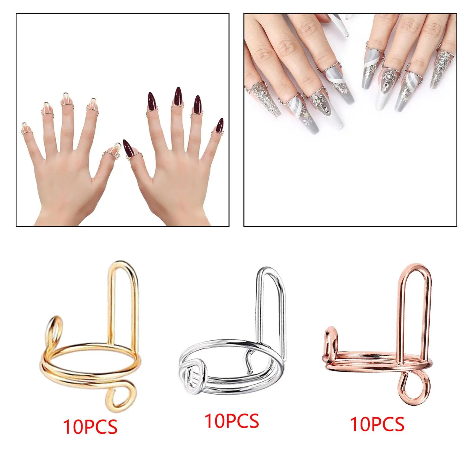 10 Stück Fingernagelringe für Frauen, Geschenk, DIY-Nagelkunst-Dekoration, größenverstellbar, Metall-Nagelringe für Acrylnägel, Halal-Nagelring-Set