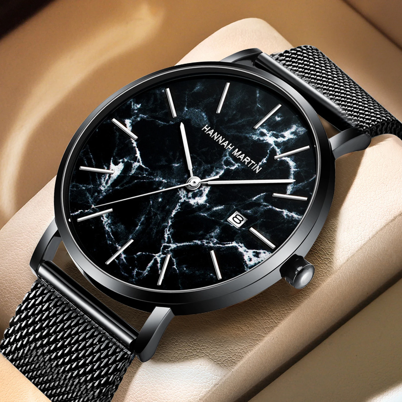 Top Brand Japan Calendar Fashion Quartz Wristwatches Original Business 3ATM Waterproof 40mm Black Marbling Dial Watches for Men