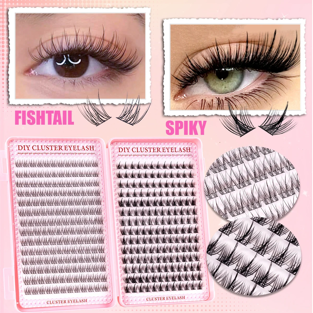 336Pcs Natural Eyelash Kit - Cartoon/Anime/Fairy Styles, Extension Strips, Beginner-Friendly, with Applicator & Tweezers
