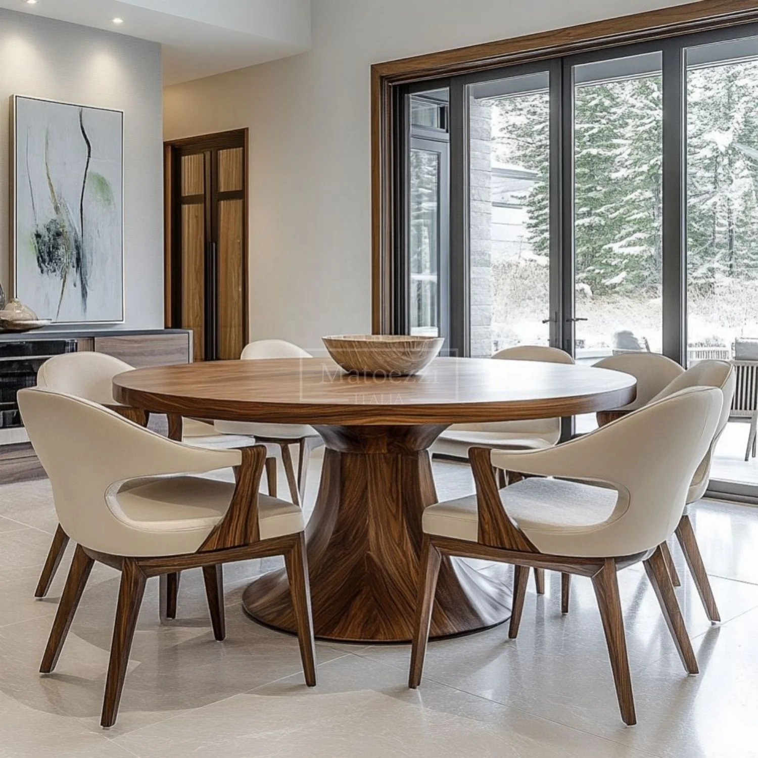 #Luxury Modern Dining Furniture Set 6 Seater Solid  Wood Wooden Round Dining Table Set