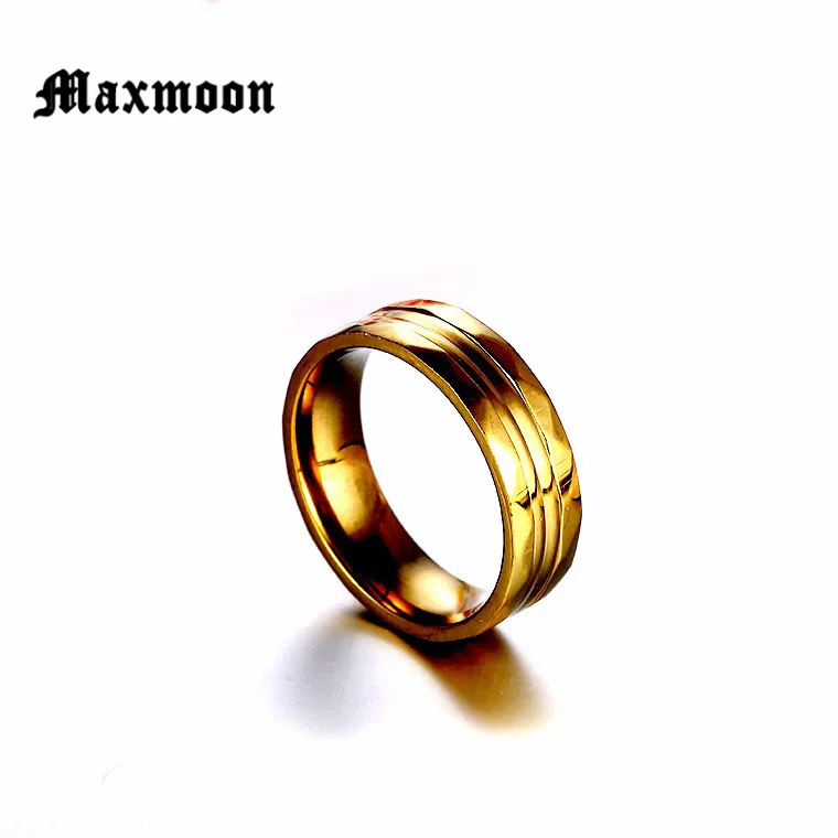 Maxmoon High polish men wedding gold rings 316L Titanium finger rings for men NEVER FADING USA size 7-11