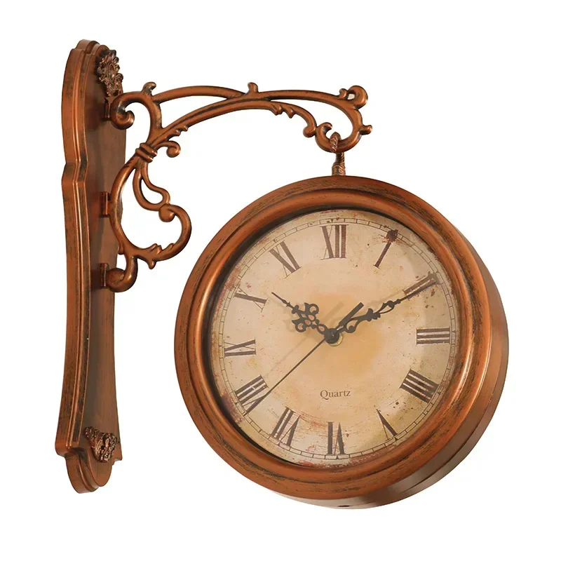 ساعة حائط عصرية لغرفة المعيشة على مدار الساعة مزدوجة الجوانب ساعة حائط أوروبية بسيطة وحديثة #3