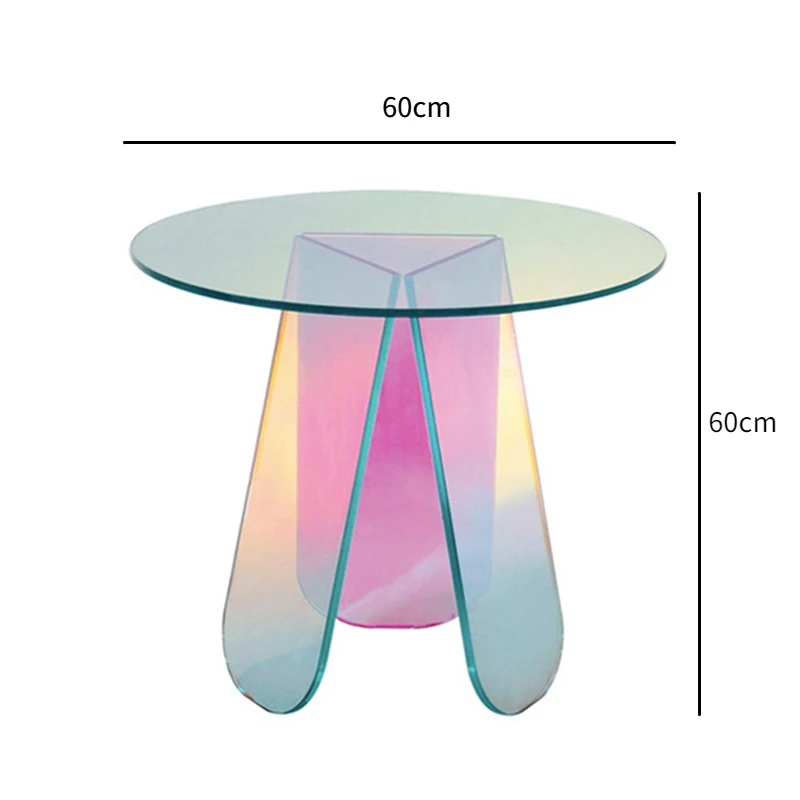 Iridescent Transparent Acrylic Side Table Display Designer Round Colorful Rainbow Clear Iridescent Art Piece Coffee Table