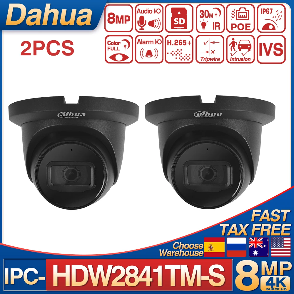 2PCS Dahua 8MP IP Camera IPC-HDW2841TM-S Night Version Built-in Mic SD Card Slot SMD CCTV Surveillance WizSense Network Camera