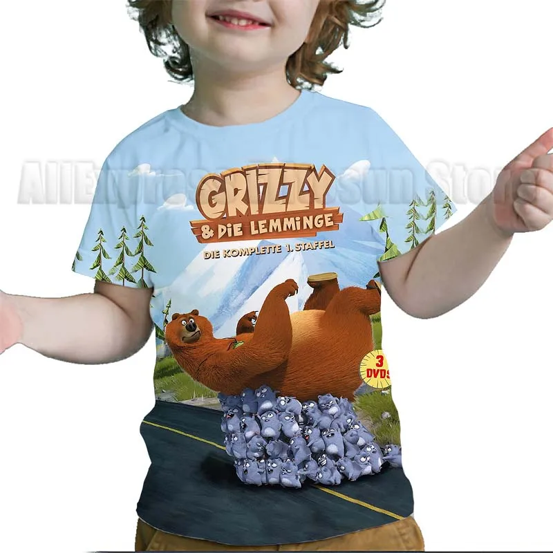 Kids Grizzy and the Lemmings 3D Cartoon Print T-Shirts Toddler Boys Girls Anime Cute Casual Outfits T-shirts Streetwear Tee Tops