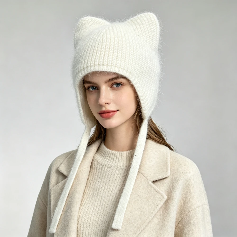 New Shinning Sequin Unisex Solid Cute Cat Ear Rabbit Fur Hat For Woman Winter Autumn Beanies Thick Warm Skullies Bonnet Cap Gift