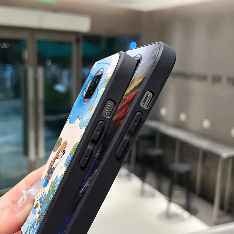 Schöne Blume Niedliche Cartoon-Katzen Hülle Für Xiaomi Mi 10T Lite 10i 5G Gehärtetes Glas Handyhülle Schutzhülle Rückseite Hartschale