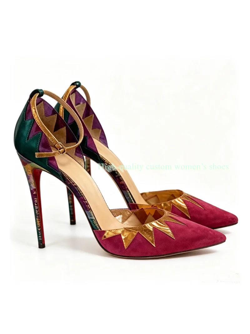 Transparent material and Rainbow colors Velvet  Pointed high heels sandals gold Star applique ankle Buckle stilettos Dinner 2026