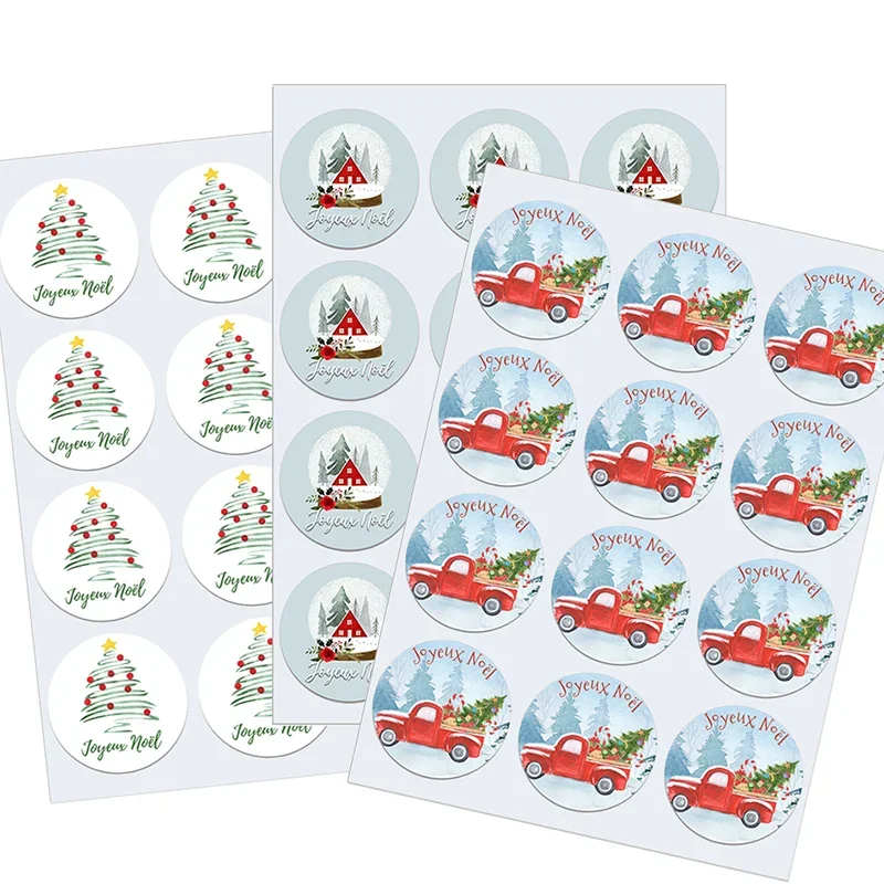 Merry Christmas  Stickers joyeux Noël French ChristmasTrees Decorative Stickers Wrapping Gift Box Label Christmas Labels