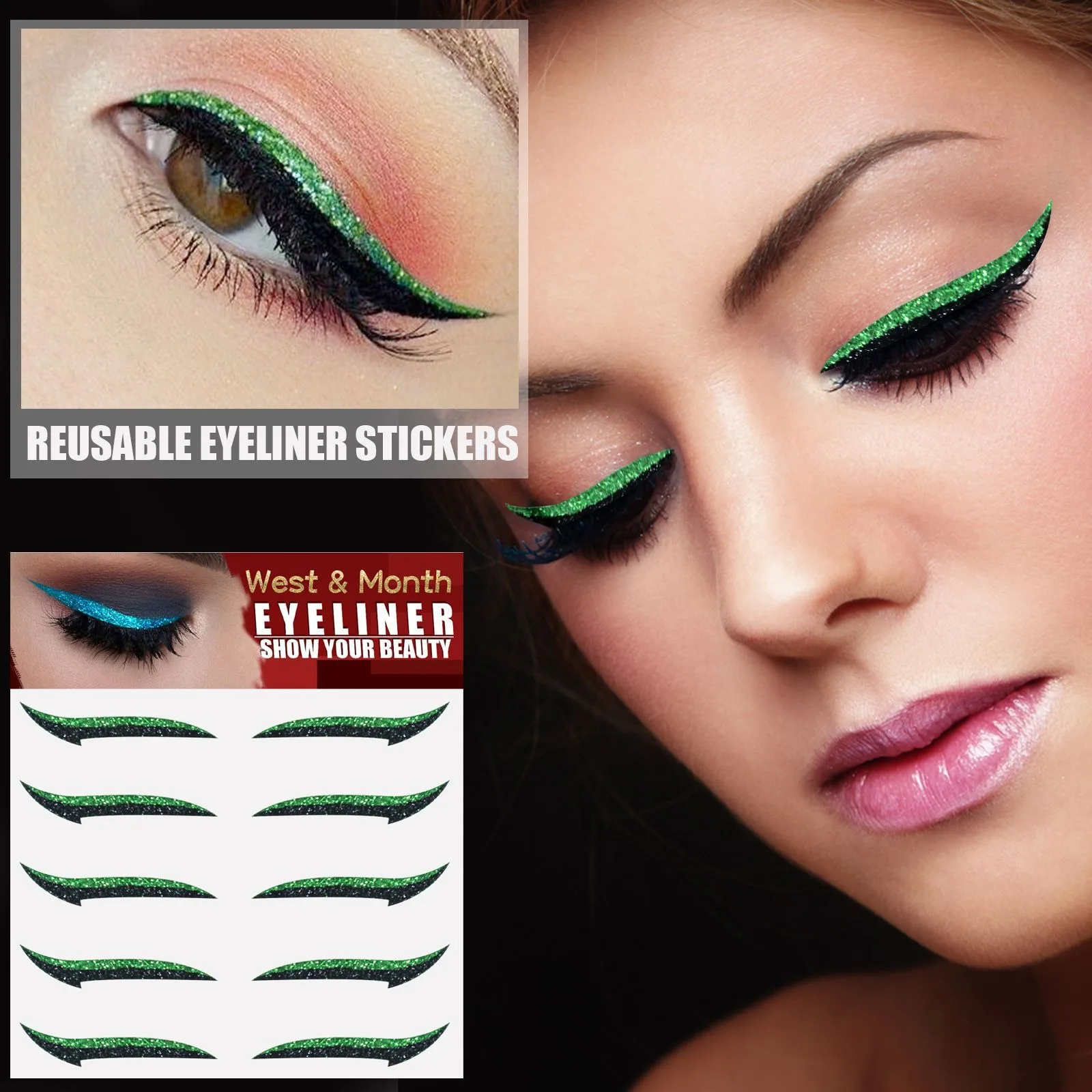 Wieder verwendbarer Eyeliner Aufkleber Katzenauge Augenlid Linie Stick doppeltes Augenlid selbst klebender Glitzer Eyeliner Aufkleber faule Augen Make-up Werkzeuge