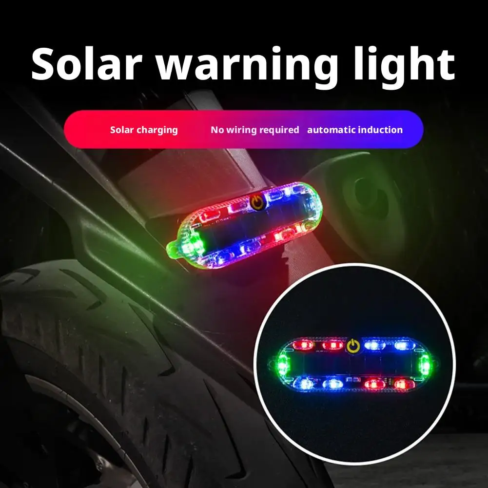 Car Solar Charging-free Anti-rear Collision And Explosion-proof Brake Motorcycle Tail Flash Safety Light Modified Light Lig O4K2