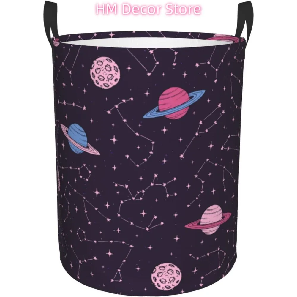 

Pink Cosmic Zodiac Constellations and Moons Laundry Basket Waterproof Oxford Cloth Organizer Basket Collapsible Clothes Hamper w