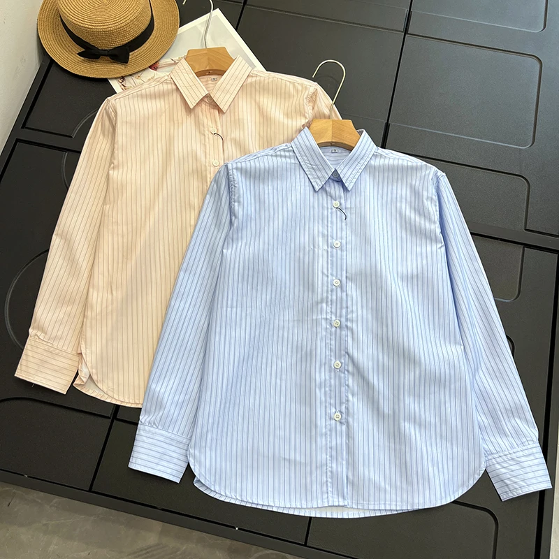 Top da donna casual in cotone lungo a righe a contrasto di colore sciolto scimmia dimagrante colletto da pendolare irt per ordini di grandi dimensioni