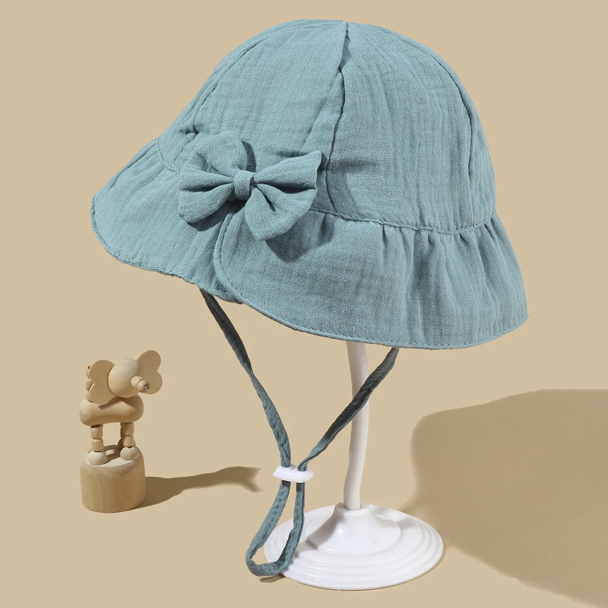 Babykatoenen wastafeldop, babyzonnehoed, vissershoed met print en strik, buitenhoed voor kinderen
